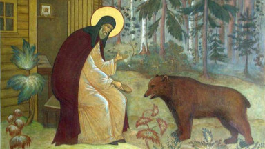 Картина с изображением святого с медведем