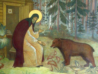 Картина с изображением святого с медведем