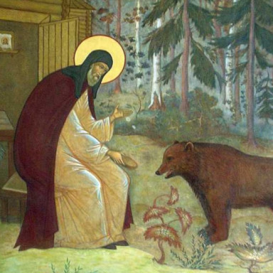 Картина с изображением святого с медведем